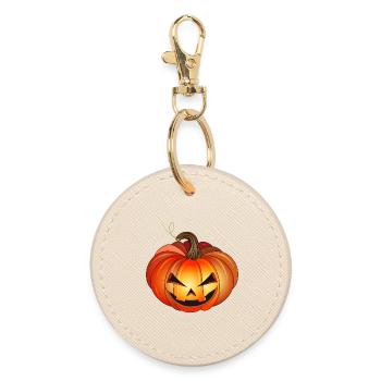 orange funny halloween pumpkin face - Round Keyring - oyster - Front