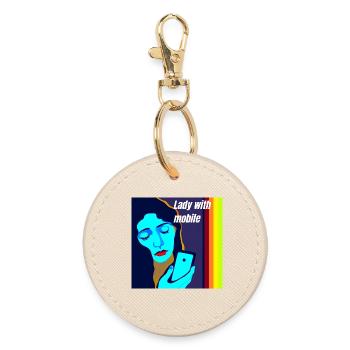 Madonna with mobile phone - Round Keyring - oyster - Front