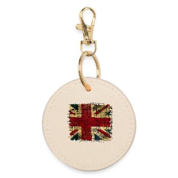 Vintage Britischer Union Jack Digital Kunst - Runder Schlüsselanhänger - Auster - Vorne