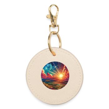 Landscape Colorful Epic Mountains Clouds Comic - Round Keyring - oyster - Front