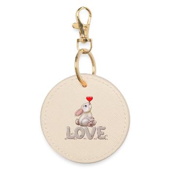 Doux lapin avec affichage d’amour en forme de cœur - Porte-clés rond - huître - Devant