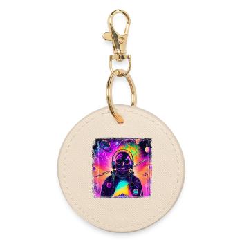 Neon Astronaut im Cosmic Psychedelic - Runder Schlüsselanhänger - Auster - Vorne