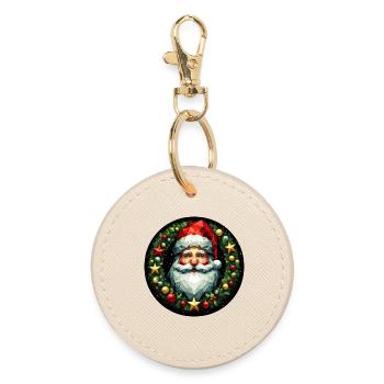 Weihnachtsmann Kopf Kranz bunt rot gold - Runder Schlüsselanhänger - Auster - Vorne