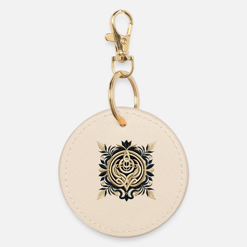 Luxury Minimalist Abstract Embroidery Design - Round Keyring - oyster