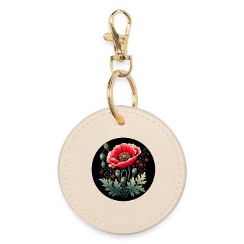 Floral Motif Poppy Black Background - Round Keyring - oyster - Front