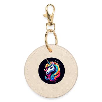Licorne Multicolore Tête d’étoile noire - Porte-clés rond - huître - Devant