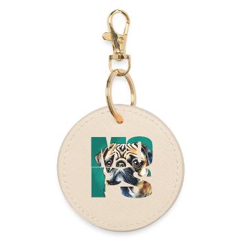 Mops Portrait - Runder Schlüsselanhänger - Auster - Vorne