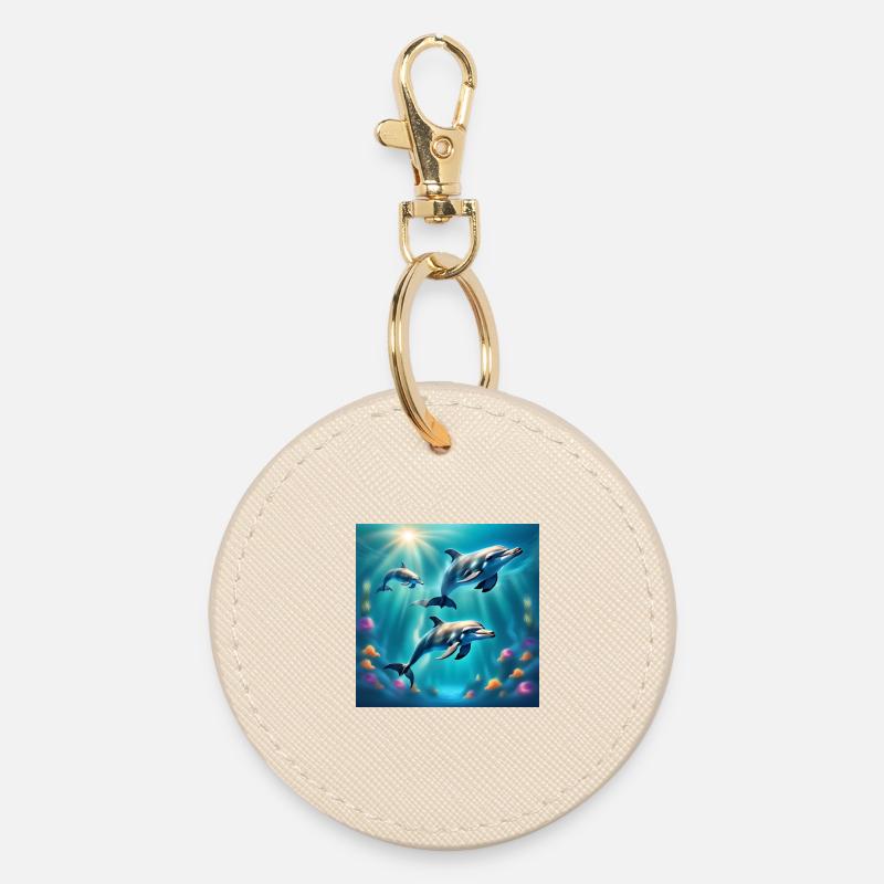 Dolphin poster, dolphins, seabed - Round Keyring - oyster