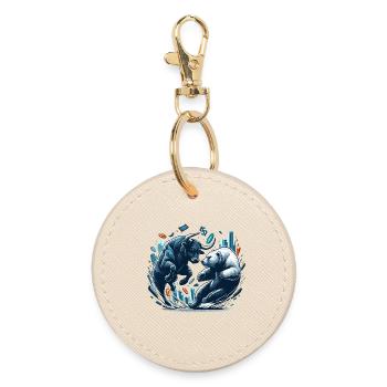 Finance Taurus Bear Fight Wall Street Gift - Round Keyring - oyster - Front