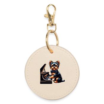 Yorkshire Terrier piano - Round Keyring - oyster - Front