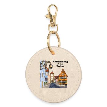 Rothenburg ob der Tauber, Bayern, Zeichnung - Runder Schlüsselanhänger - Auster - Vorne