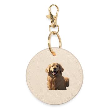 Golden Retriever Smile Tee Art - Round Keyring - oyster - Front