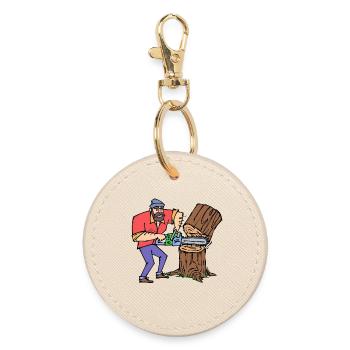 Wood Saw Sawdust Lumberjack Woodwork - Round Keyring - oyster - Front