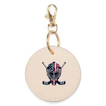Ice Hockey USA Flag Helmet Sports - Round Keyring - oyster - Front