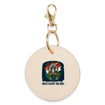 India elephant with national flag - Round Keyring - oyster - Front