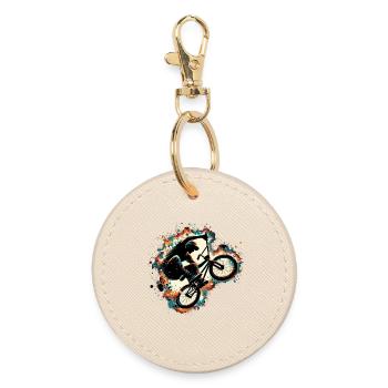 BMX Bike Bike Trick Gift - Round Keyring - oyster - Front
