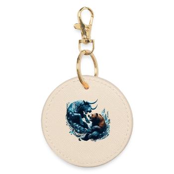 Finance Taurus Bear Fight Wall Street Gift - Round Keyring - oyster - Front