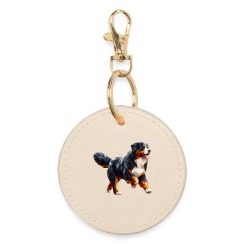 Bernese Mountain Dog Origami 3D Geometric - Round Keyring - oyster - Front
