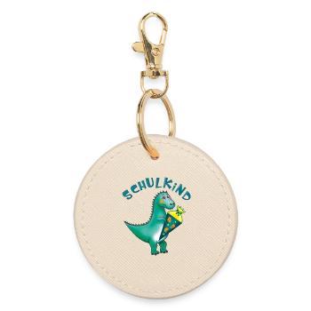 Schoolchild - Dino with school cone - customizable - Round Keyring - oyster - Front