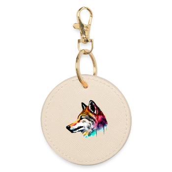 Tête de loup colorée - Porte-clés rond - huître - Devant
