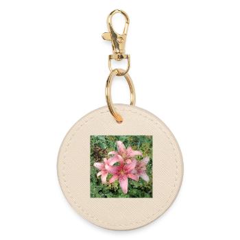 Pink Lily Blossoms - Round Keyring - oyster - Front