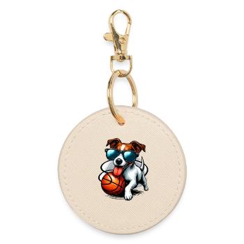 Jack Russell Terrier Basketball Sonnenbrille Gesch - Runder Schlüsselanhänger - Auster - Vorne