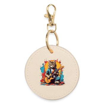 Chat avec guitare - Porte-clés rond - huître - Devant