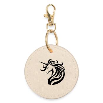 Schwarzes Einhorn Tribal Tattoo Design - Runder Schlüsselanhänger - Auster - Vorne