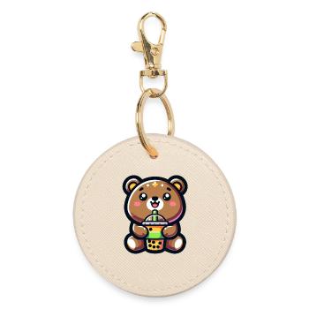 Boba Bear Bliss - Adorable câlin de thé - Porte-clés rond - huître - Devant