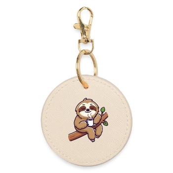 Sloth Sipper: The Leisurely Lounger - Round Keyring - oyster - Front