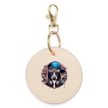 Greyhound Gangsta Dog Graffiti Gift - Round Keyring - oyster - Front