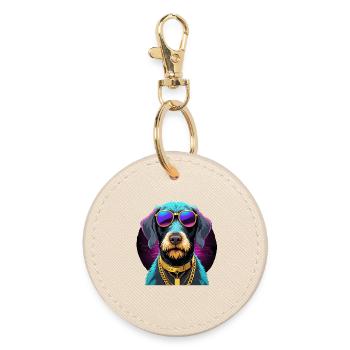 Deutsch Drahthaar Gangsta Gangster Hund Geschenk - Runder Schlüsselanhänger - Auster - Vorne