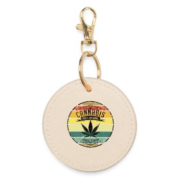 Retro Weed Cannabis Leaf - Round Keyring - oyster - Front