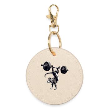 Pitbull Dog Training Dumbbell Handstand Workout - Round Keyring - oyster - Front