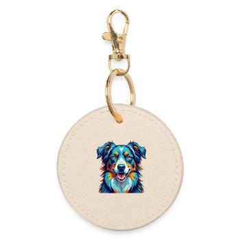 Australian Shepherd Hunderasse Karikatur Kawaii - Runder Schlüsselanhänger - Auster - Vorne