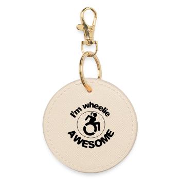 This wheelchair user is wheelie awesome # - Round Keyring - oyster - Front