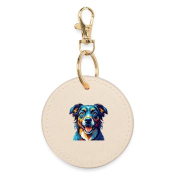 Mountain Cur Dog Breed Colorful Cartoon Kawaii - Round Keyring - oyster - Front