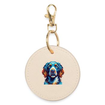 German Longhaired Pointer Dog Breed Cartoon Kawaii - Round Keyring - oyster - Front