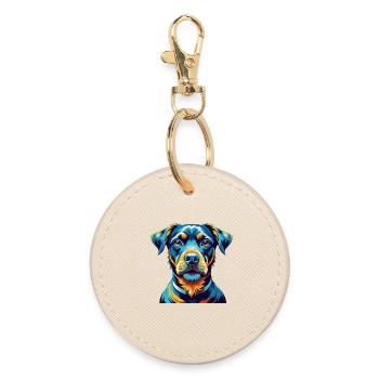 German Hunting Terrier Dog Breed Cartoon Kawaii - Round Keyring - oyster - Front