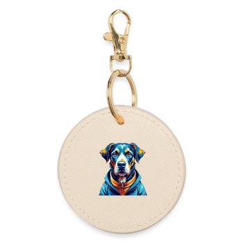 German Hound Dog Breed Colorful Cartoon Kawaii - Round Keyring - oyster - Front