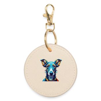 Italian Greyhound Dog Breed Cartoon Kawaii - Round Keyring - oyster - Front