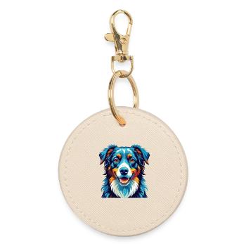 Australian Shepherd Hunderasse Karikatur Kawaii - Runder Schlüsselanhänger - Auster - Vorne