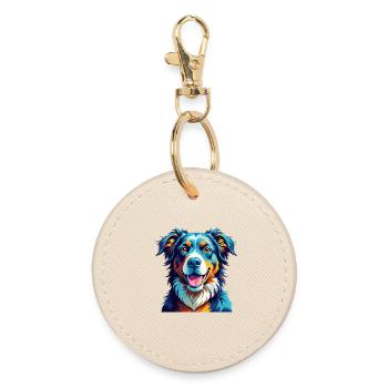Basque Shepherd Dog Breed Colorful Cartoon Kawaii - Round Keyring - oyster - Front
