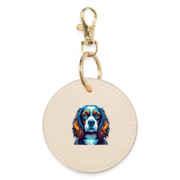 Spaniel Dog Breed Colorful Cartoon Kawaii - Round Keyring - oyster - Front