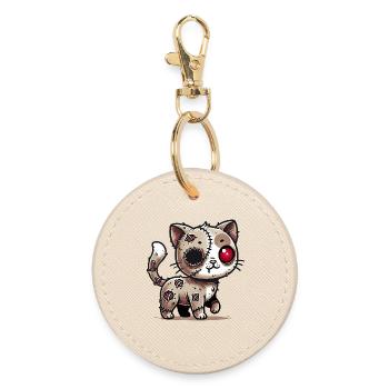creepy zombie kawaii cat for Halloween fun - Round Keyring - oyster - Front