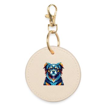 Chinese Imperial Dog Breed Colorful Cartoon Kawaii - Round Keyring - oyster - Front