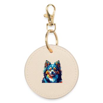 German Spitz Dog Breed Colorful Cartoon Kawaii - Round Keyring - oyster - Front
