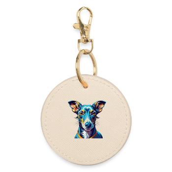 Italian Greyhound Dog Breed Cartoon Kawaii - Round Keyring - oyster - Front