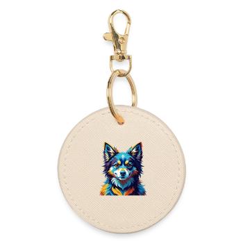 Italian Volpino Dog Breed Colorful Cartoon Kawaii - Round Keyring - oyster - Front