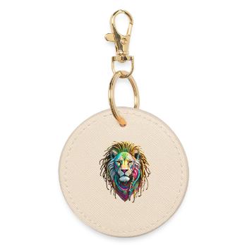 Colorful Afro Lion and Artistic Dreadlocks - Round Keyring - oyster - Front